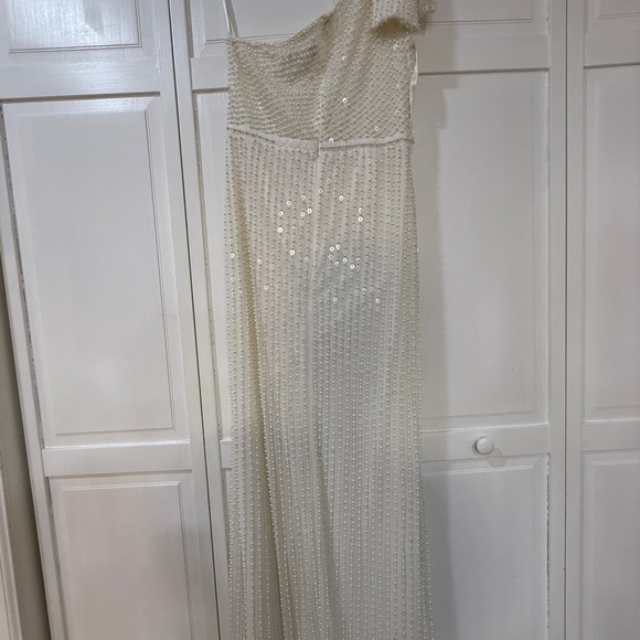 NWT | Mac Duggal 93735 White Pearl Soft Tie One Shoulder Gown Size 10 - Picture 11 of 14